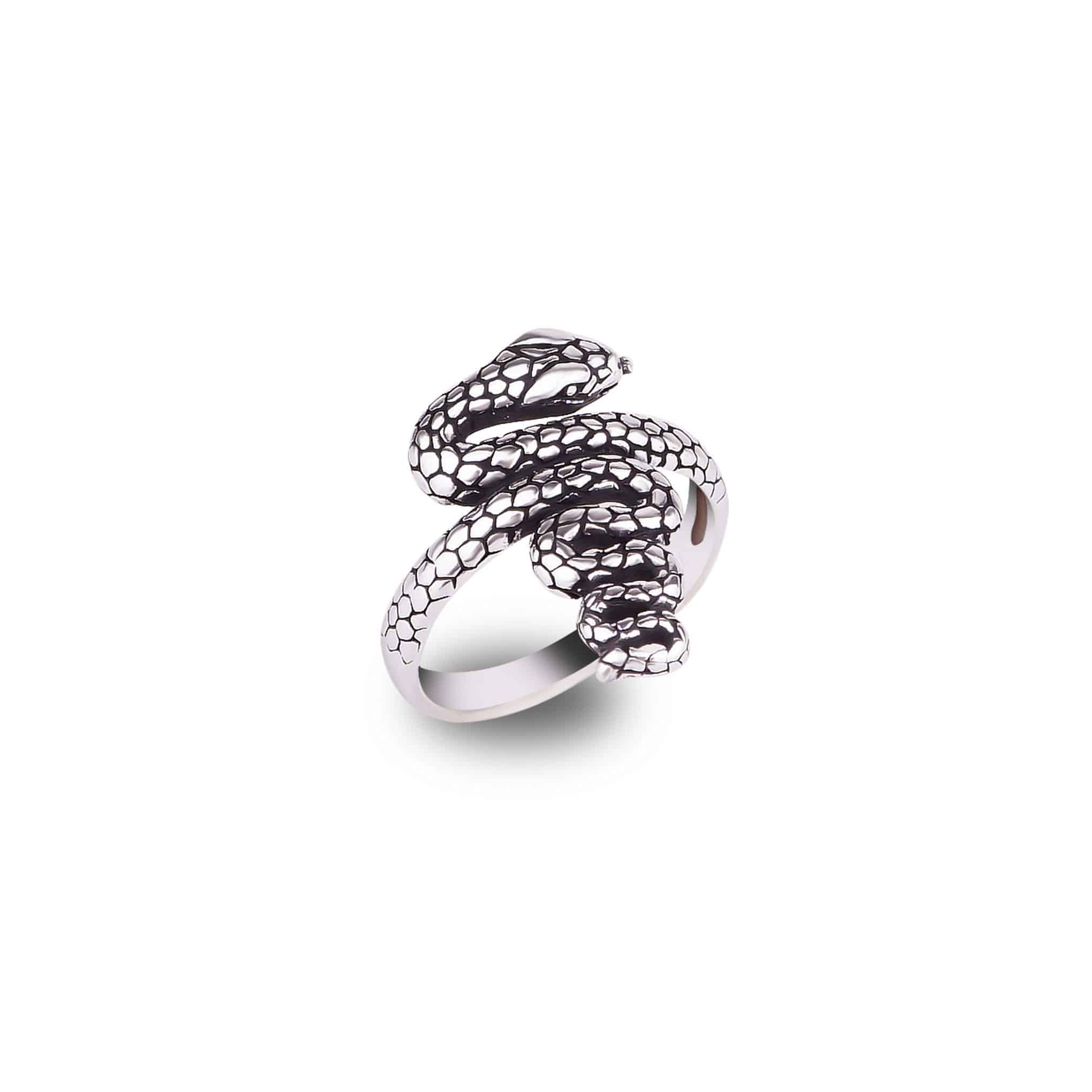Sterling Silver Snake Ring with Bronze Star and Moon