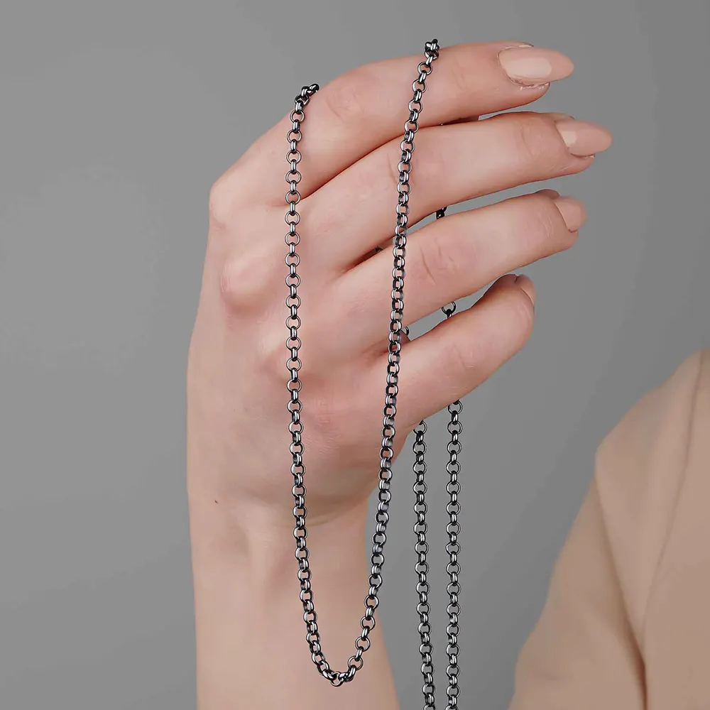 rolo chain oxidized silver